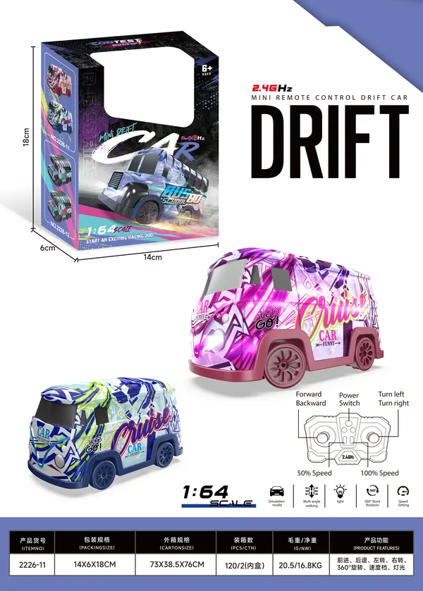 1:64 Mini Stunt Drift RC Graffiti Bus